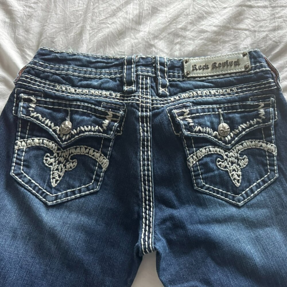Rock Revival Easy Boot Size 29 Bootcut Jeans Women’s Thick Stitch Embellished Po